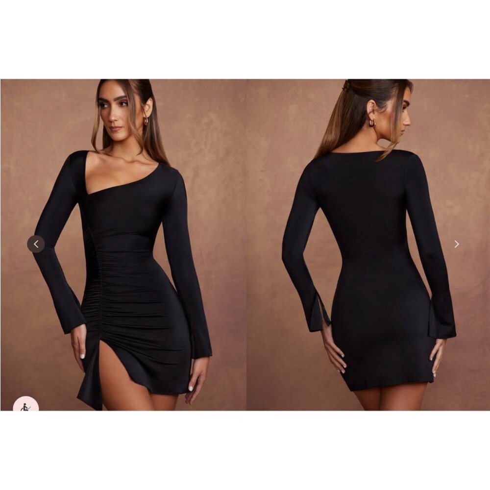 NWT Oh Polly Black Rea Long Sleeve Asymmetric Mini Dress in Black